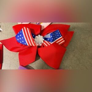 Patriotic Red Hair Bow with Stars and Stripes